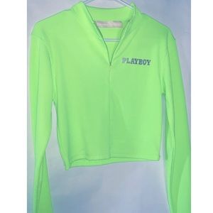 Neon Green Missguided Playboy Crop Sweater